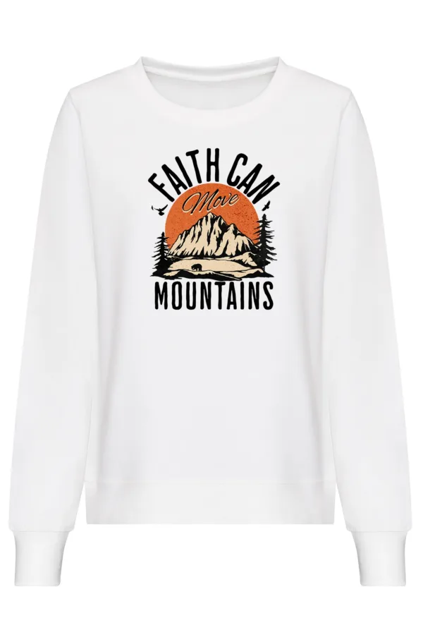 Faith can move mountains keresztény női környakú pulóver – fehér