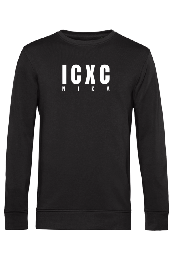 SWOTA ICXC NIKA modern kereszteny ferfi kornyaku pulover elol fekete