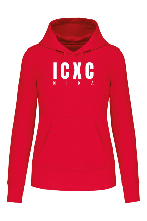 SWOTA ICXC NIKA modern kereszteny noi kapucnis pulover elol piros