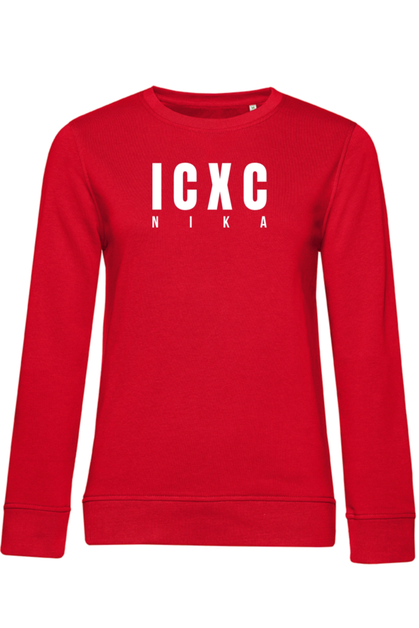 SWOTA ICXC NIKA modern kereszteny noi kornyaku pulover elol piros