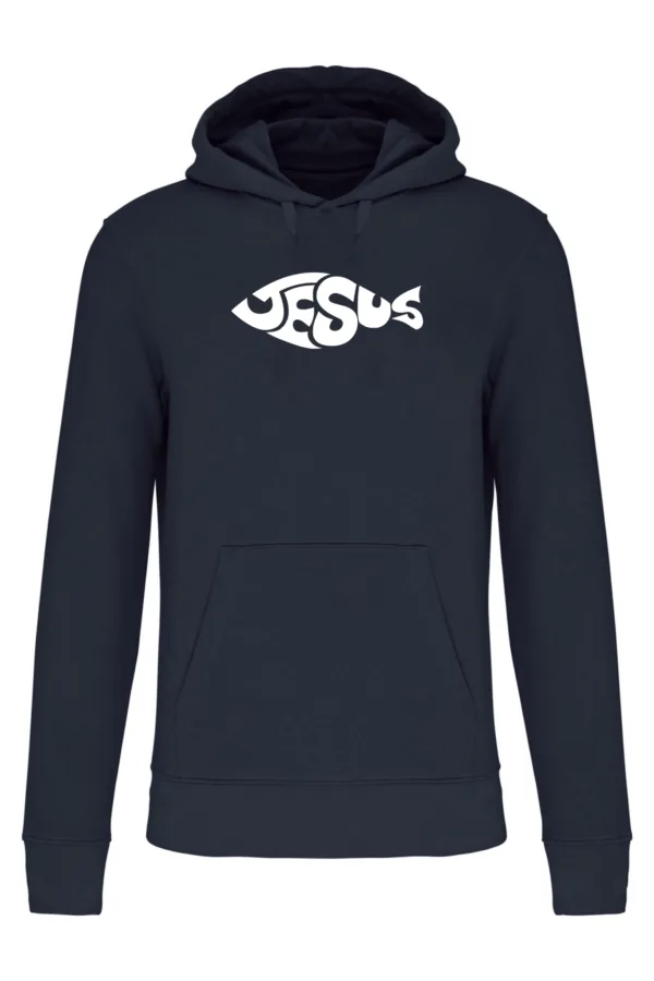Jesus fish keresztény férfi kapucnis pulóver – sötétkék
