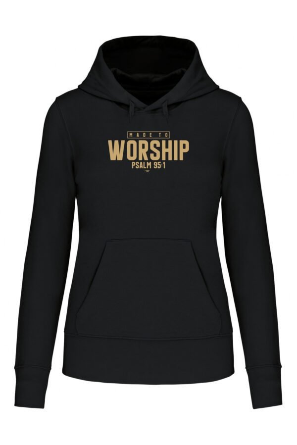 SWOTA Made to worship kereszteny noi kapucnis pulover elol fekete