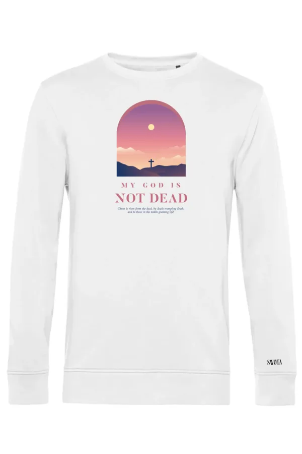 My God is not dead keresztény férfi környakú pulóver – fehér