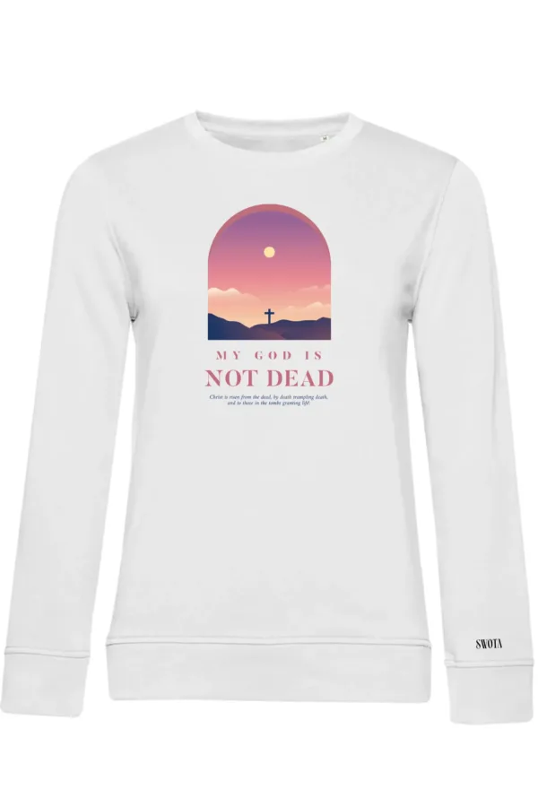 My God is not dead keresztény női környakú pulóver – fehér
