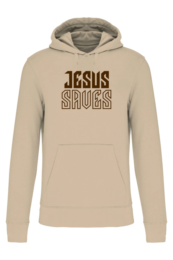 SWOTA Jesus saves kereszteny ferfi kapucnis pulover natur