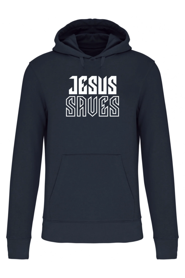 SWOTA Jesus saves kereszteny ferfi kapucnis pulover sotetkek